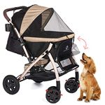 HPZ Pet Rover XL Extra-Long Premium Heavy Duty Dog/Cat/Pet Stroller Travel Carriage for Small, Medium, Large Pets (Taupe 2nd-Gen)