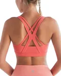 RUNNING GIRL Sports Bras for Women, Criss-Cross Back Padded Strappy Sports Bras Medium Support Yoga Bra with Removable Cups(WX2825_Watermelon red_S)