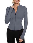 LUYAA Women's Workout Jacket Lightweight Zip Up Yoga Jacket Cropped Athletic Slim Fit Tops, A-bluegrey, Small