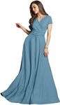 KOH KOH Plus Size Womens Long Cap Short Sleeve V-Neck Flowy Cocktail Slimming Summer Sexy Casual Formal Sun Sundress Work Cute Gown Gowns Maxi Dress Dresses, Pastel Blue XL 14-16