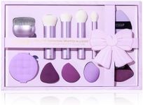 Jessup Premium Makeup Gift Set for Women Teen Girl, 11Pcs Gift Box Kabuki Brush, Makeup Sponge, Powder Puff, Brush Cleaner Mat with Soap, Perfect Present for Birthday Graduation, Luxury Purple T885