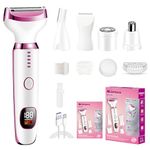 MAYCREATE® Electric Razor Shavers for Women 5 in 1 USB Hair Shaver with 5 Attachments Heads, Rechargeable Wet & Dry Use LCD Bikini Trimmer, Painless Hair Trimmer for Private Area, Arm & Legs