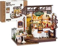 ROBOTIME DIY Wooden Dollhouse Set with Miniature Furniture, Model Building Set with Accessories and LED, Model Kit for Adult and Children, Holiday Birthday (NO.17 Coffee)