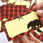 Lumberjack Place Tent Cards by Adore By Nat - Plaid Rustic Woodland Wedding Baby Party Food Table Sign - Set of 12