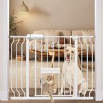 WAOWAO Cat Baby Gate with Small Door Dog Pet Puppy 39 40 41 42 43 Inches Extra Wide Pressure Mounted 38.58-43.31"/98-110cm Walk Through Swing Auto Close Safety White Metal for Stairs,Doorways,Kitchen