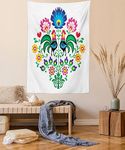 Ambesonne Gallus Tapestry, Polish Pattern with Roosters Garden Happy Fashion Celebration Spring Slav Poland, Wall Hanging for Bedroom Living Room Dorm Decor, 40" X 60", Blue Pink