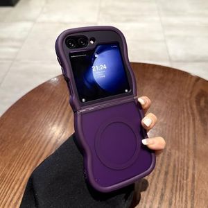 UEEBAI Magnetic for Samsung Galaxy Z Flip 5/Z Flip 6 5G Case, Cute Cover Compatible with MagSafe, 2025 Transparent Clear Wave Design Wavy Frame Matte Phone Case, Purple