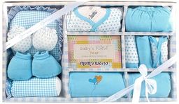 MOM CARE Newborn Baby Gift Set Has All Babies Essential Clothes Born Baby Items for Newly Born Baby Boy/Girl 11 pcs Set Light Blue