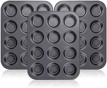 Kingrol 12-Cup Muffin & Cupcake Pans, Set of 3, Non-stick Bakeware, Standard