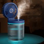 One94Store Mist Rechargeable Fan with 7-Color Night Light & Humidifier – Portable, 3-Speed Cooling, 1200mAh Battery (3-Hour Backup), Quiet & Foldable for Home, Office & Travel (Blue)
