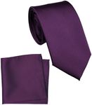 ZENXUS Regular Tie and Pocket Square for Men, Solid Color Necktie Set, 3.2 inch Standard Width, 43 Eggplant