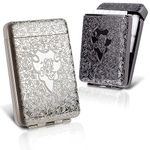 2 Pack Metal Cigarette Case Vintage Cigarette Holder Case Retro Portable Cigarettes Box Container Unique Birthday Christmas Gifts for Women Men, Hold 16 Pcs Cigarettes 84mm King Size (Black, Silver)