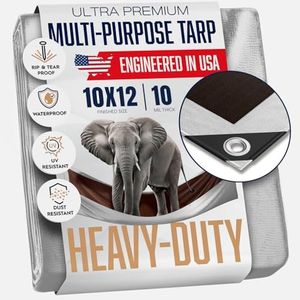 10x12 Heavy Duty Tarp, Waterproof Plastic Poly 10 Mil Thick Tarpaulin with Metal Grommets Every 18 Inches - for Roof, Camping, Outdoor, Patio. Rain or Sun (Reversible, Silver and Brown), Brown