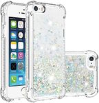 COTDINFOR Compatible with iPhone 5 Case Glitter Liquid Cute Clear Phone Case Floating Quicksand Shockproof Protective Bumper Silicone Soft TPU Case for iPhone 5 / iPhone 5S Love Sliver YB