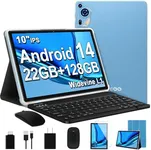 2024 Newest Android 14 Tablet 10 inch Octa-Core Tablets with 22GB RAM+128GB ROM(Expand to 1TB),8000mAh Large Battery,1280x800 IPS HD Touch Screen,Support Widevine L1,Keyboard & Mouse Included-Blue