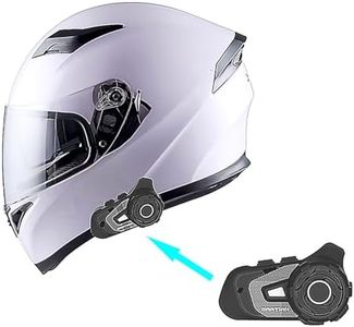 1Storm Motorcycle Full Face Dual Visor Helmet Bundle with Freedconn Spoiler Bundle with Freedconn Motorcycle Bluetooth Headset: HJK316 Glossy White