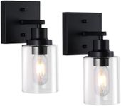 2Pack Wall Sconces for Bathroom, Black Modern Vanity Light Fixtures, Farmhouse Wall Lights with Clear Glass Shade Set of 2 Matte Wall Mount Lighting Lanterns for Bedroom Living Room