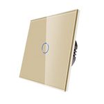 CNBINGO Touch Light Switch, Gold Single Light Switch, Tempered Glass Panel with LED Backlight, No Neutral Wire Required, 1-Gang 1-Way, AC 240V 500W