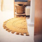 Unique Boho Rug - Half Circle Mat with Crochet Insert Detail & Tassels - 100% Cotton Boho Bathroom Rugs - Decorative Non-Slip Bohemian Rug for Bath & Bedroom - Cute Boho Decor - Yellow Mustard 42x22