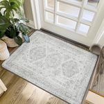 BEIMO 2X3 Area Rug for Indoor Entryway, Machine Washable Grey Rugs Throw Thin Doormat, Distressed Vintage Medallion Floral Print Rug for Bedroom Living room, Low Pile Lightweight with Non Slip Backing