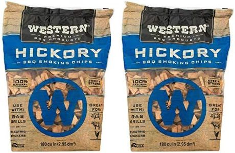 Western Premium BBQ 180 Cubic Inch Hickory Barbecue Flavorful Heat Treated Grilling Smoking Wood Chips for Charcoal Gas and Electric Grills (2 Pack)