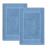 White Classic Luxury Bath Mat Floor Towel Set - Absorbent Cotton Hotel Spa Shower/Bathtub Mats [Not a Bathroom Rug] 22"x34" | 2 Pack | Light Blue