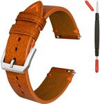 Gomvadr Quick Release Leather Watch Band,Top Grain Leather Watch Straps,Italian Calfskin Watchbands Replacement Strap for Men Women 16mm 18mm 19mm 20mm 21mm 22mm 24mm (Tan/Silver Buckle/Orang Wax)