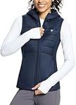 BALEAF Women's Puffer Vest Lightweight Hooded Slim Fit Running FLeece Lined Hybrid Sleeveless Warm up Winter, Navy Blue, Small