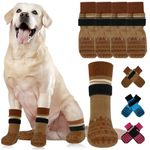 Kuoser Non Slip Dog Socks for Hardwood Floors,4Pcs Anti-Slip Dog Grippy Socks to Prevent Licking Paws,Dogs Booties Paw Protectors with Double-Sided Traction for Small Medium Large Senior Dogs,Latte L