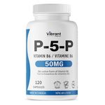 P5P Vitamin B6 Supplement 50mg, 120 Capsules, Active Form of B6 (Pyridoxal-5-Phosphate) - Helps in Energy Metabolism, Third Party Tested, Gluten Free, Non-GMO, Made In Canada, by Vibrant Naturals