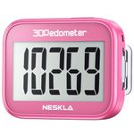 NESKLA 3D Pedometer for Walking, Simple Step Counter with Large Digital Display, Step Tracker with Removable Clip Lanyard, Accurately Track Steps for Men Women Adults Seniors- Pink