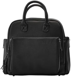 Ayla & Co Mini Bag, Transitional Minimal Diaper Bag, Vegan Leather, with Expandable Pockets, Built-In Wallet, Organizer, Magnetic Front Pocket, Adjustable Straps, Black