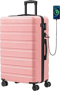 AnyZip Suitcase Hardside PC ABS Lightweight USB Luggage with Wheels TSA Lock Checked-Large 28 Inch Pink