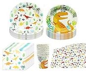 Dinosaur Party Supplies Birthday Tableware Set Paper Plates, Dinosaur Cups and Napkins, for Kids Theme Party Decoration Serves 16 Guests.