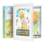 Fun Memories Kids Art Frame 10x12.5 Front Opening, Solid Oak Wood Kids Artwork Picture Frame with Real Glass, Wooden Artwork Storage Frame Holds 150 Horizontal &Vertical For Kids Drawings,3D Crafts