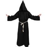 Kitimi Monk Costume Adult Men, Hooded Monk Robe Outfit, Costume Medieval Friar Hooded, Renaissance Priest Robe, Halloween Costumes for Men, Fancy Dress for Halloween Carnival World Book Day Costume