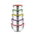 Mixing Bowls with Airtight Lids, Stainless Steel Nesting Bowls Set of 5 for Space Saving Storage, Wide Rim for Easy Grip or Pouring, for Mixing Cooking Baking Prepping and Food Storage