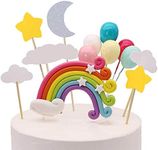 Palksky Colorful Rainbow Cake Topper/Wedding Cake Flags/Cupcake Picks Set -Include Cloud Balloon Moon Stars/Boy Girl Kid Birthday Baby Shower Party Baking Decoration Supplies