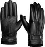 BISON DENIM Sheepskin Leather Gloves for Men, Winter Warm Touchscreen Gloves with Cashmere Lining, Driving Motorcycle Gloves, Black, L