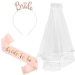 Bride To Be Sash and Veil Rose Gold Bride To Be Headband Tiara for Bridal Shower Bachelorette Party Wedding Engagement Party Accessories