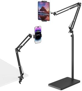 mmcrz Support Tablette de Sol avec Base 5KG et Pince de Bureau, Support de Bras Pliable à Angle Réglable en Hauteur, Compatible avec iPhone, iPad Pro Air Mini, Galaxy Tab, Kindle(4,5''-13'')