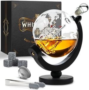 Whisiskey - Decantador de Whisky - Jarra de Whisky - Globo Terráqueo - 900 ml - Regalo Hombres - Cubitos Hielo Reutilizables - Regalos Originales para Hombre - Incl: 4 Piedras de Whisky y Bar de Hielo