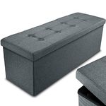 Nyxi Ottoman 110 * 38 * 38cm Foldable Storage Boxes Seat Foot Stool Storage Box with Lids for Kids Toys, Bedroom, Hallway, Living Room Dark Grey