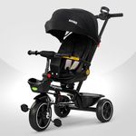 Baybee Uno 2 in 1 Baby Tricycle for Kids, Smart Kids Tricycle with Parental Push Handle, 180° Reversible Seat, Canopy & Safety Guardrail | Kids Cycle Trikes | Baby Cycle for Kids 2 to 5 (Black)