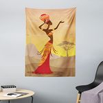 ABAKUHAUS African Tapestry, Creative Woman in Desert Gulls Flying Around Folk Female Print, Fabric Wall Hanging Decor for Bedroom Living Room Dorm, 43 W X 58 L, Amber Tan