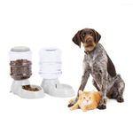 Navaris Water & Food Dispensers for Cats and Dogs - 3.8L - Automatic Pet Cat and Dog Feeder - Dry Food Dispenser Set of 2 - Grey