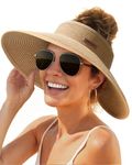 FURTALK Sun Visor Hats for Women Wide Brim Straw Roll Up Ponytail Summer Beach Hat UV UPF 50 Packable Foldable Travel