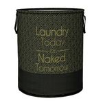 Kuber Industries Foldable Laundry Basket for Clothes | Non-Woven Round Laundry Basket | Washing Clothes Storage Basket | Toy Storage Organizer | 45 LTR | Golden Dot | Black