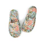 LOOPUINHOM Floral Velvet House Slippers for Women, Lightweight Open Toe Washable Portable Foldable Comfortable Guest Hotel Travel Airplane Spa Slippers, Blue, 7-8