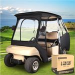 10L0L 4 Passenger Golf Cart Enclosure, Storage Cover (Short Roof 56" with Bench) for Club Car DS, Windproof Waterproof Portable 4-Sided Clear Window & Roll-up Zipper Door (Black/Transparent)